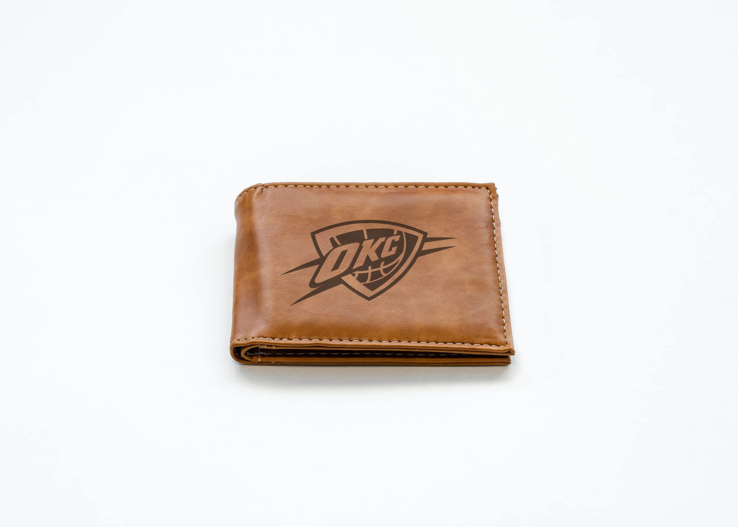 Oklahoma City OKC NBA Thunder Laser Engraved Brown Billfold Wallet
