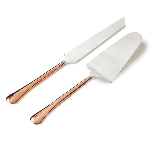 Leeber 72522 11 in. Hammered Cake Server Set, Silver & Copper