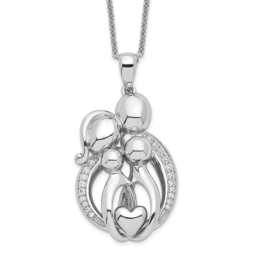 Sentimental Expressions Sterling Silver Rhodium-plated CZ Family of 4 Gathering 18in. Necklace 18 Inches
