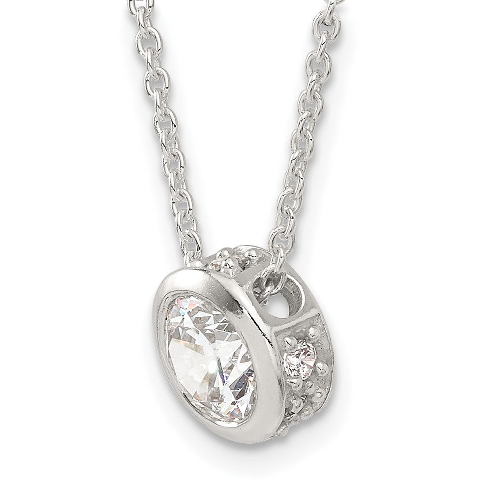 Sterling Silver Polished 9mm Bezel CZ Necklace 18 Inches