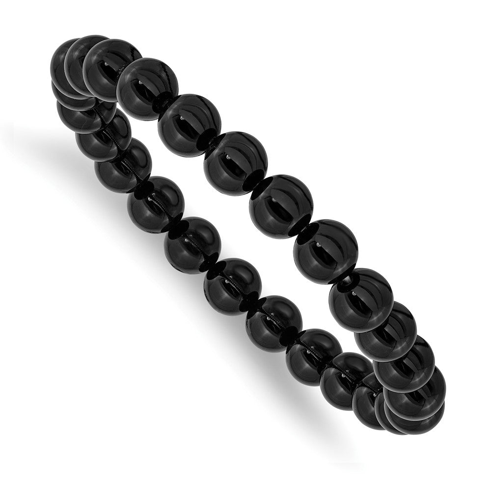 Black Agate Beaded Stretch Bracelet 7 inches