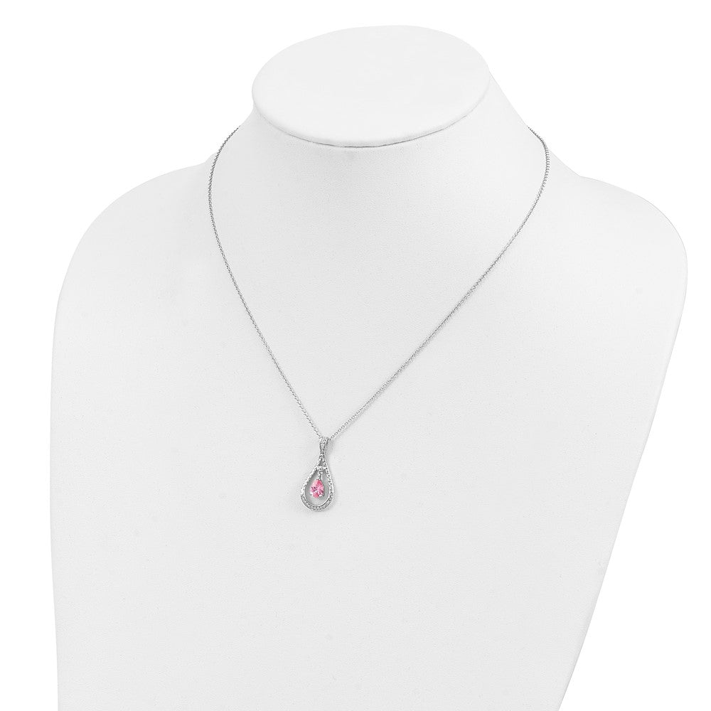 Sentimental Expressions Sterling Silver Rhodium-plated Oct. CZ Stone Never Forget Tear 18in Birthstone Necklace 18 Inches