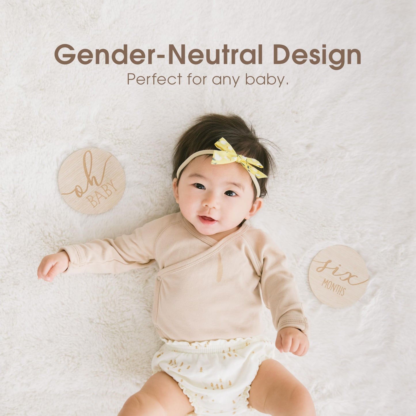 Pearhead Baby Wooden Monthly Milestone Double-Sided Props, Numbers 1-12, Gender Neutral, Beige