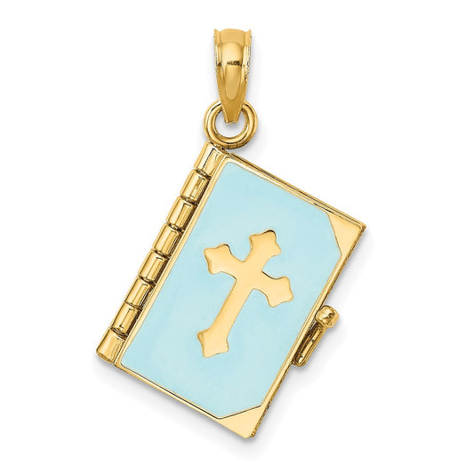 14K 3-D Blue Enamel Bible Book w/ Moveable Pages Charm