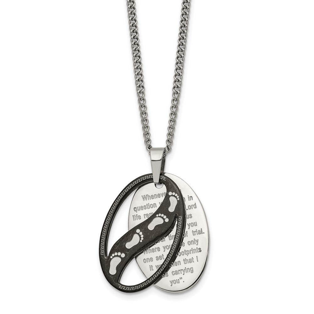 Stainless Steel Polished Black IP-plated FOOTPRINTS 24in Necklace