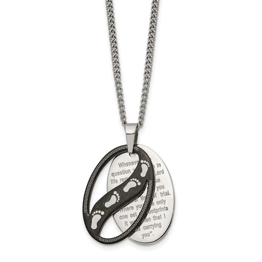 Stainless Steel Polished Black IP-plated FOOTPRINTS 24in Necklace