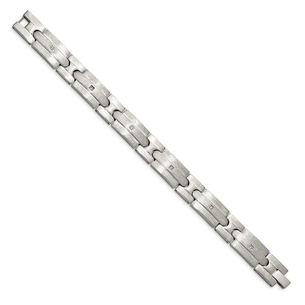 Stainless Steel Brushed with CZ 8.25in Bracelet 8.25 inches
