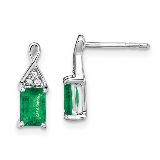 14k White Gold Emerald and Diamond Earrings