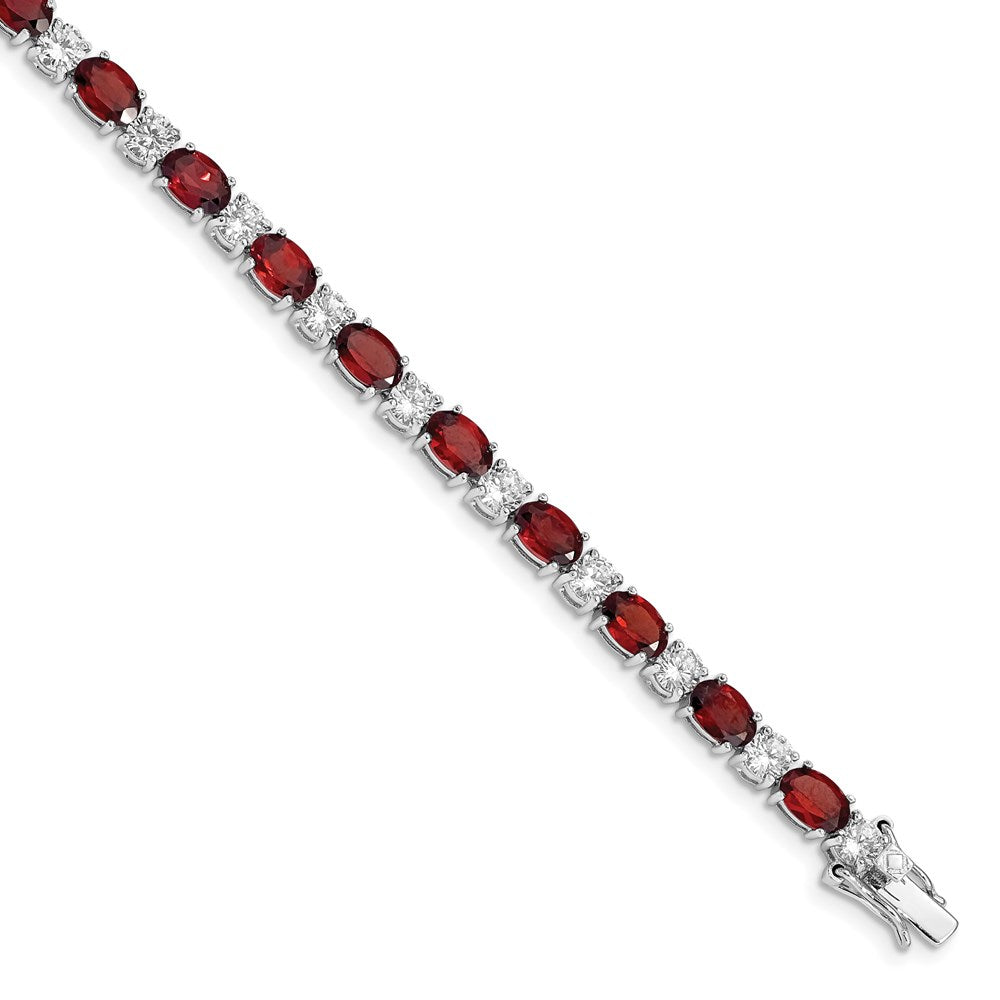Sterling Silver Rhodium-plated Garnet and Cz Bracelet 7 inches
