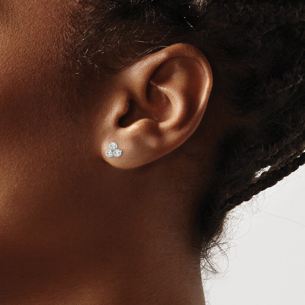 Sterling Silver Rhodium-plated Cut Out CZ Circle Earrings