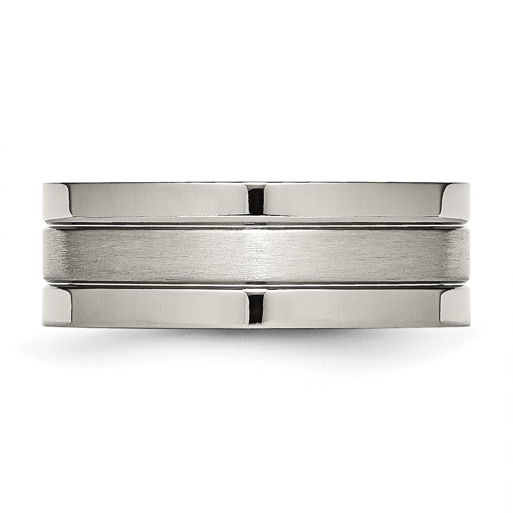 Titanium Brushed Center 8mm Grooved Band Size - 13.5