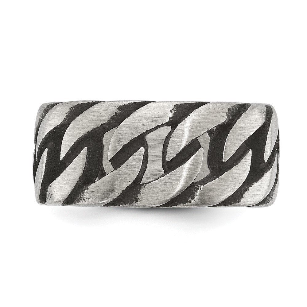 Chisel Stainless Steel Antiqued and Polished Chain Design Band Size - 9