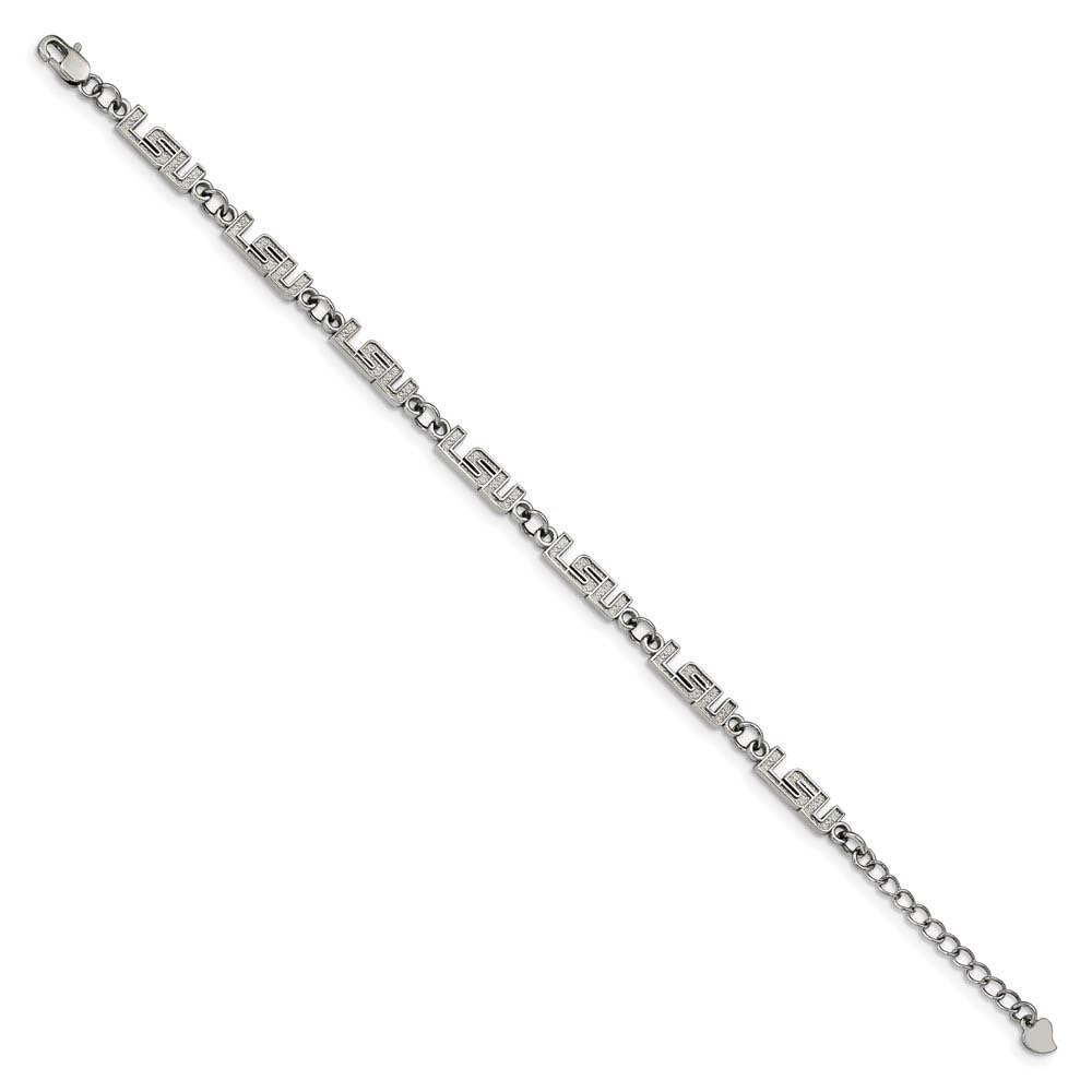 Stainless Steel LogoArt Louisiana State University L-S-U Link 6.75 inch Bracelet with 1.5 inch Extender QST515LSU