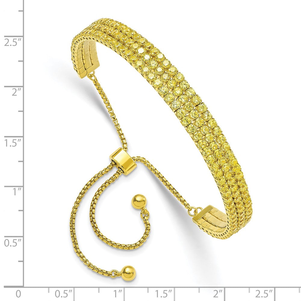 SS Gold Tone November Yellow Triple CZ Adjustable Bracelet