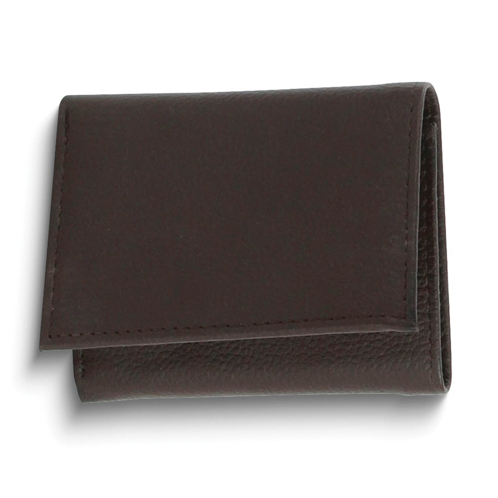 Brown Leather RFID Blocking 5-Slot Trifold Wallet with ID Window and Photo Inserts