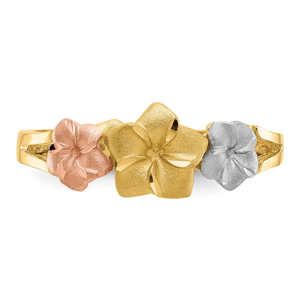 14k Tri-color Plumeria Ring Size 6.75