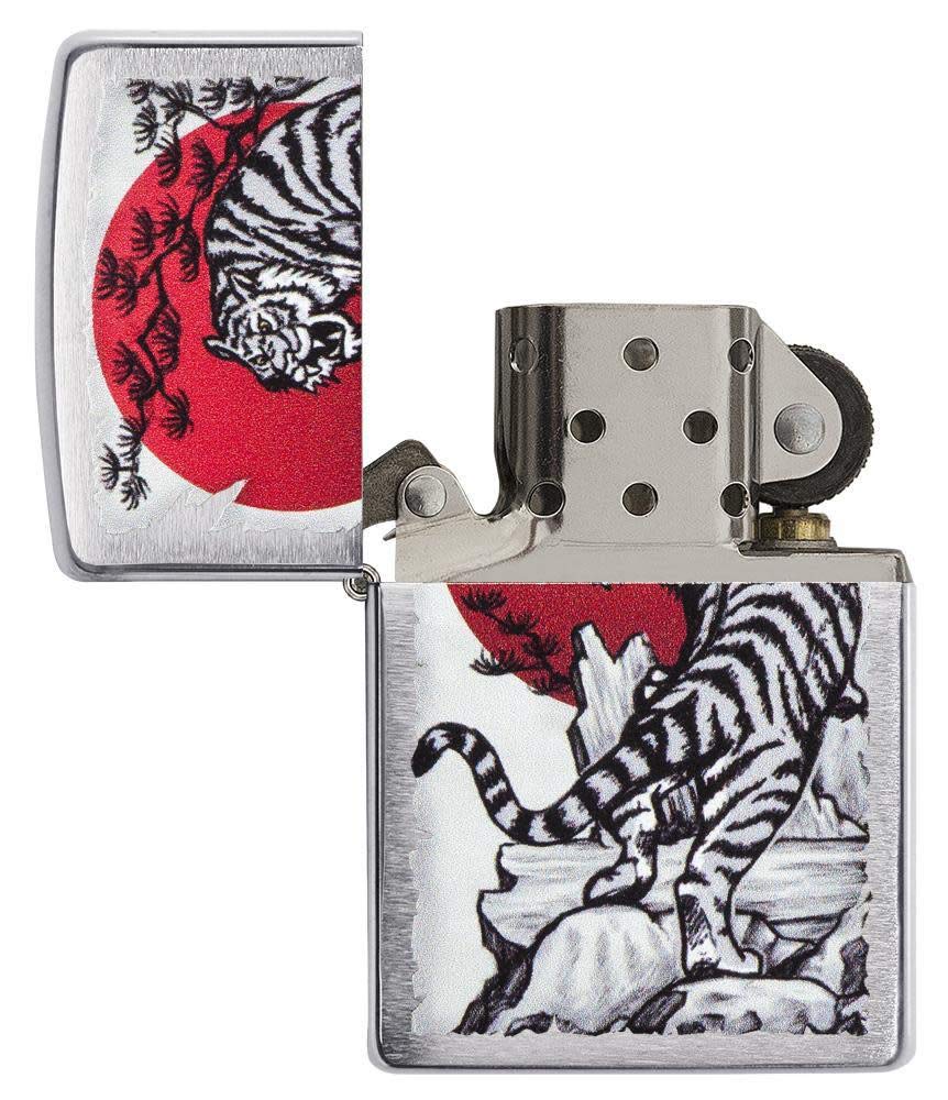 Zippo Asian Tiger Design Brushed Chrome Pocket Lighter