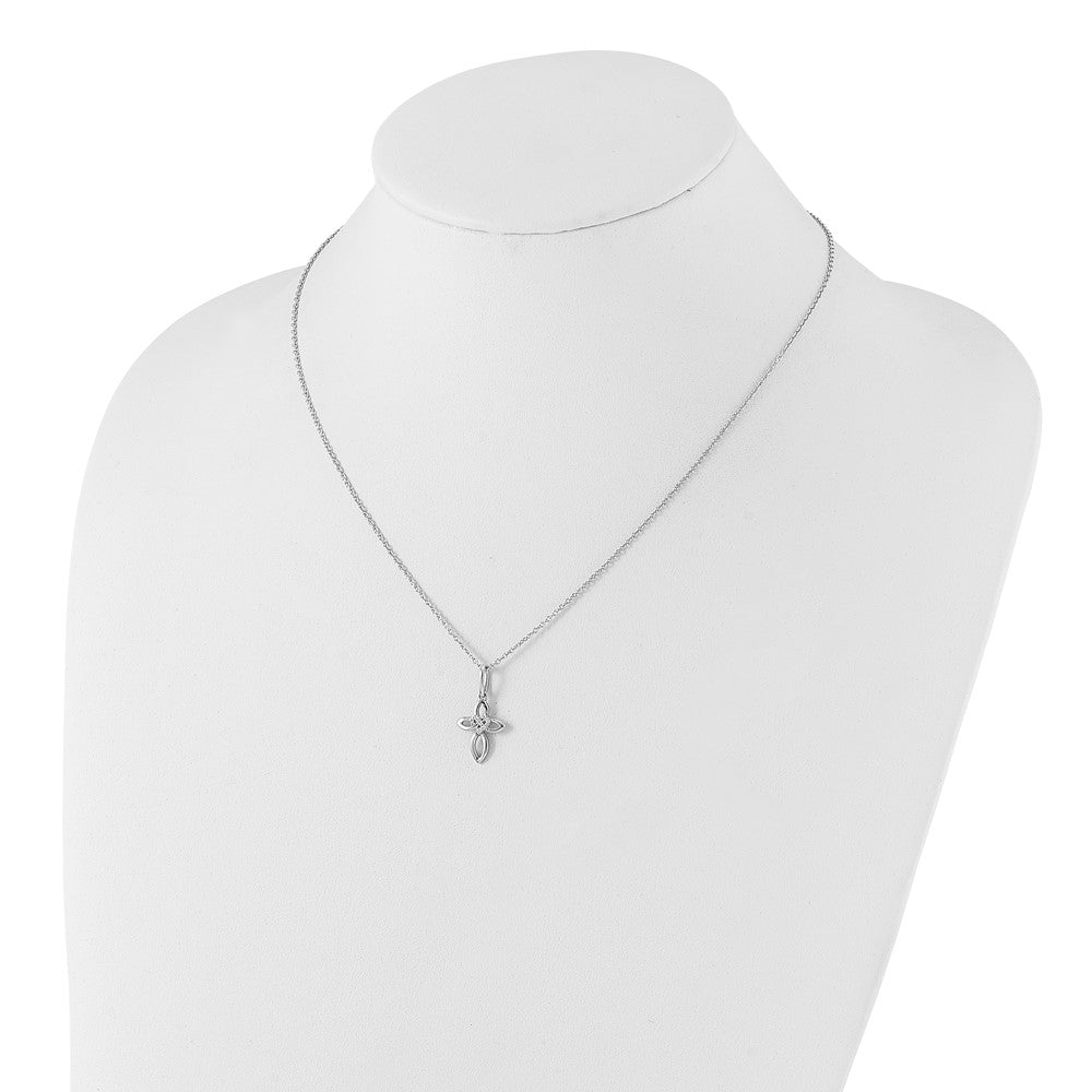 White Ice Sterling Silver Rhodium-plated 18 Inch Diamond Cross with Heart Necklace with 2 Inch Extender 18 Inches