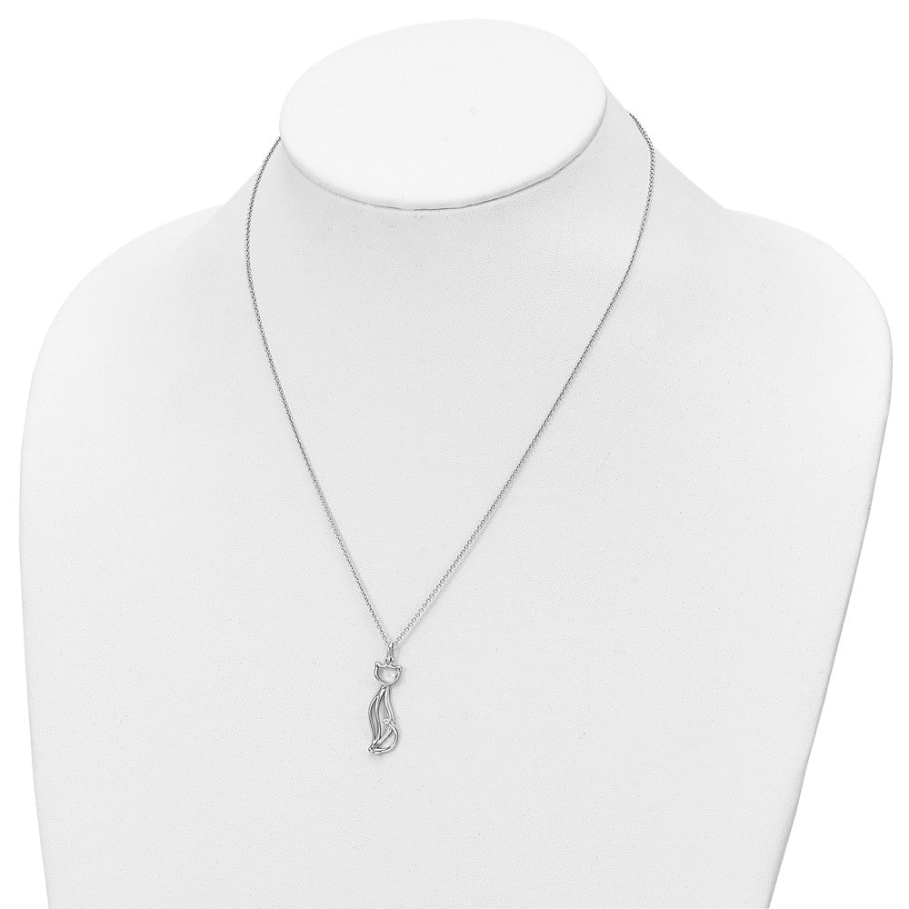 Sentimental Expressions Sterling Silver Rhodium-plated CZ Purrfect Love Cat 18in Necklace 18 Inches