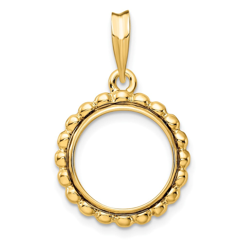 Wideband Distinguished Coin Jewelry 14k Polished with Beaded Edge 13.0mm Prong Coin Bezel Pendant