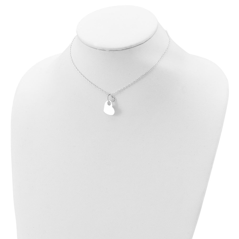 Sterling Silver Open Heart Holding A Heart Dangle 16 inch Necklace 16 Inches