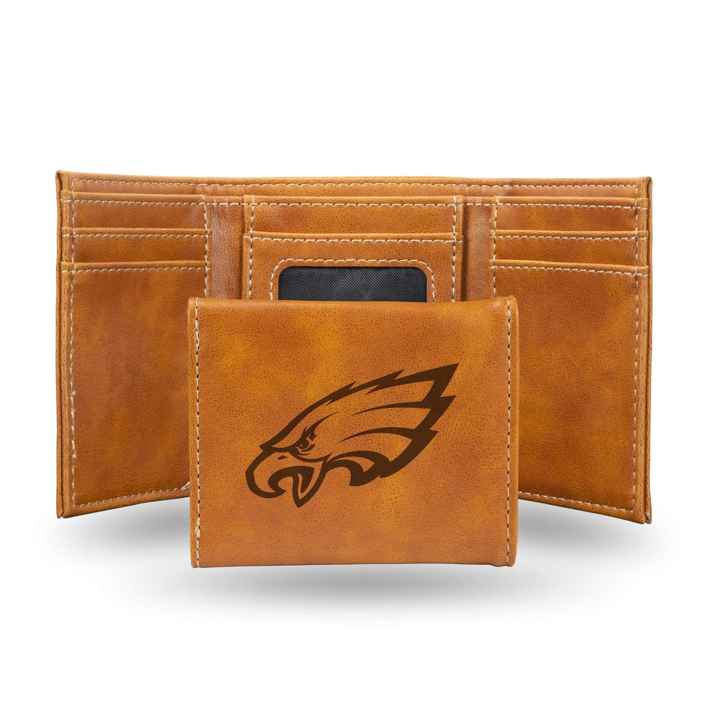 Football Rico Industries Philadelphia  Brown Laser Engraved Trifold Laser Engraved Tri-Fold Wallet - Men's Accessory