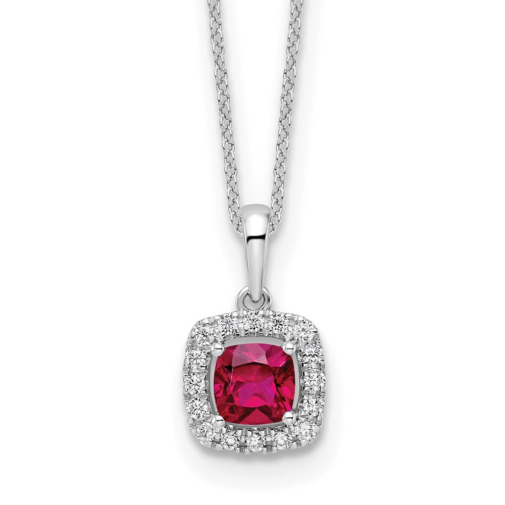10k White Gold 1/4 carat Lab Grown Diamond VS/SI+ G+ and Created Ruby 18 inch Pendant Necklace