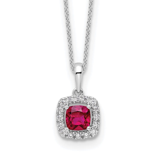 10k White Gold 1/4 carat Lab Grown Diamond VS/SI+ G+ and Created Ruby 18 inch Pendant Necklace