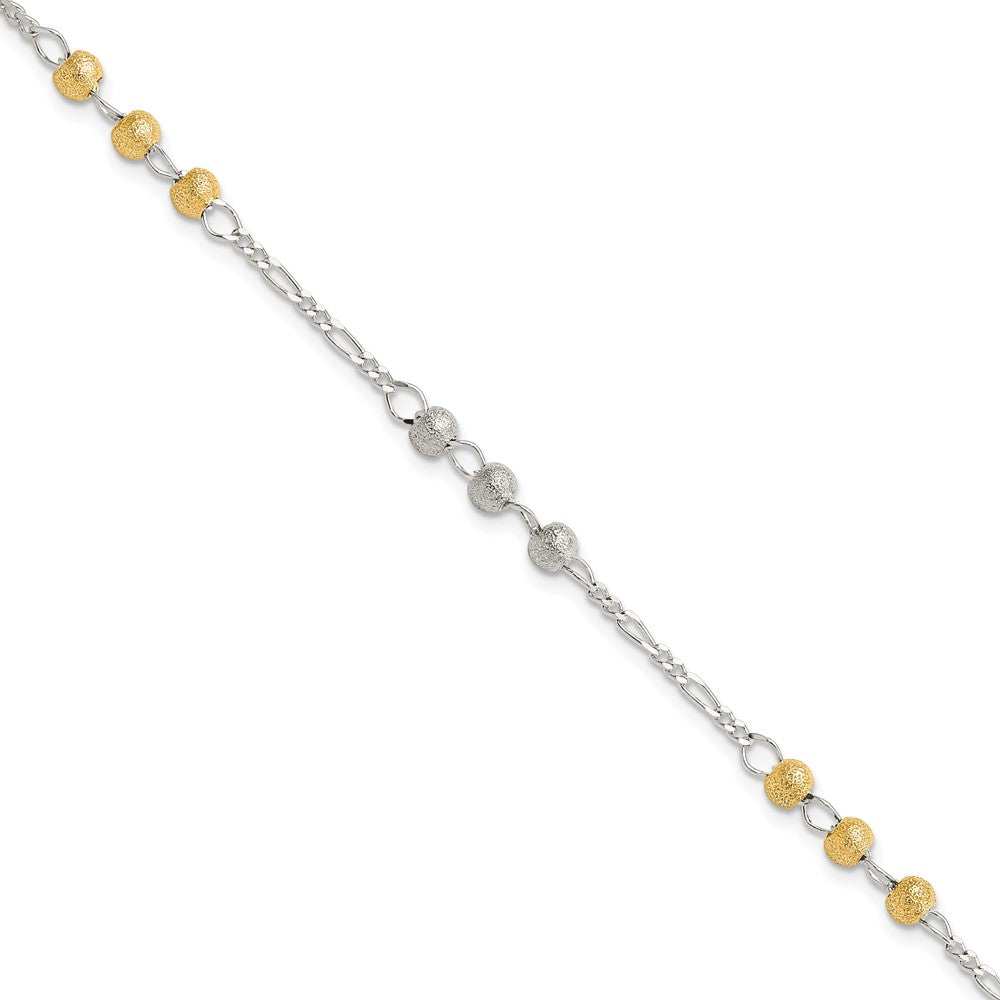 Sterling Silver Gold-tone Textured Beaded Bracelet 7 inches