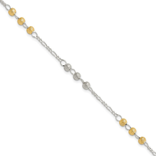Sterling Silver Gold-tone Textured Beaded Bracelet 7 inches
