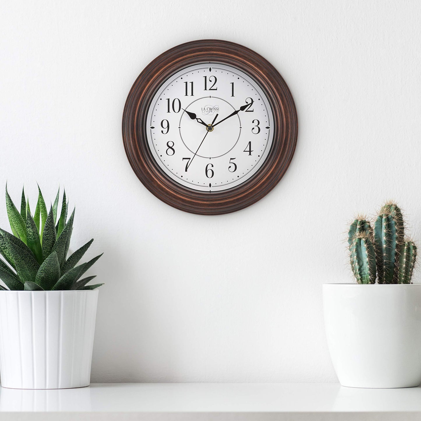 La Crosse Clock 12 inch Evelyn Brown Quartz Analog Clock with Silent Movement, 404-2630W