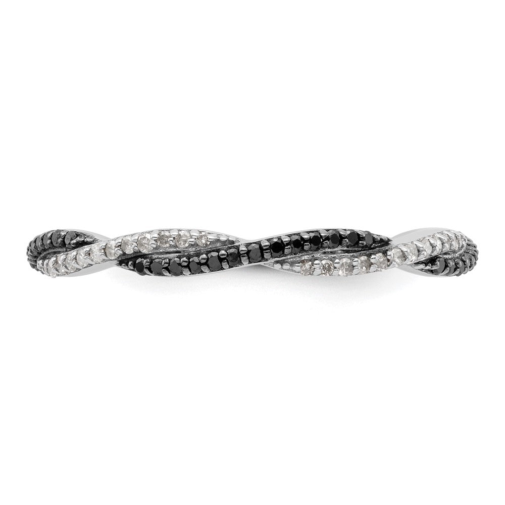 Sterling Silver Stackable Expressions Polished Black/White Dia Ring Size -9