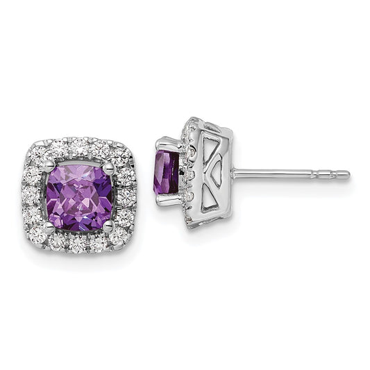 14k White Gold 3/8 carat Lab Grown Diamond VS/SI+ G+ February Birthstone Amethyst Halo Post Earrings