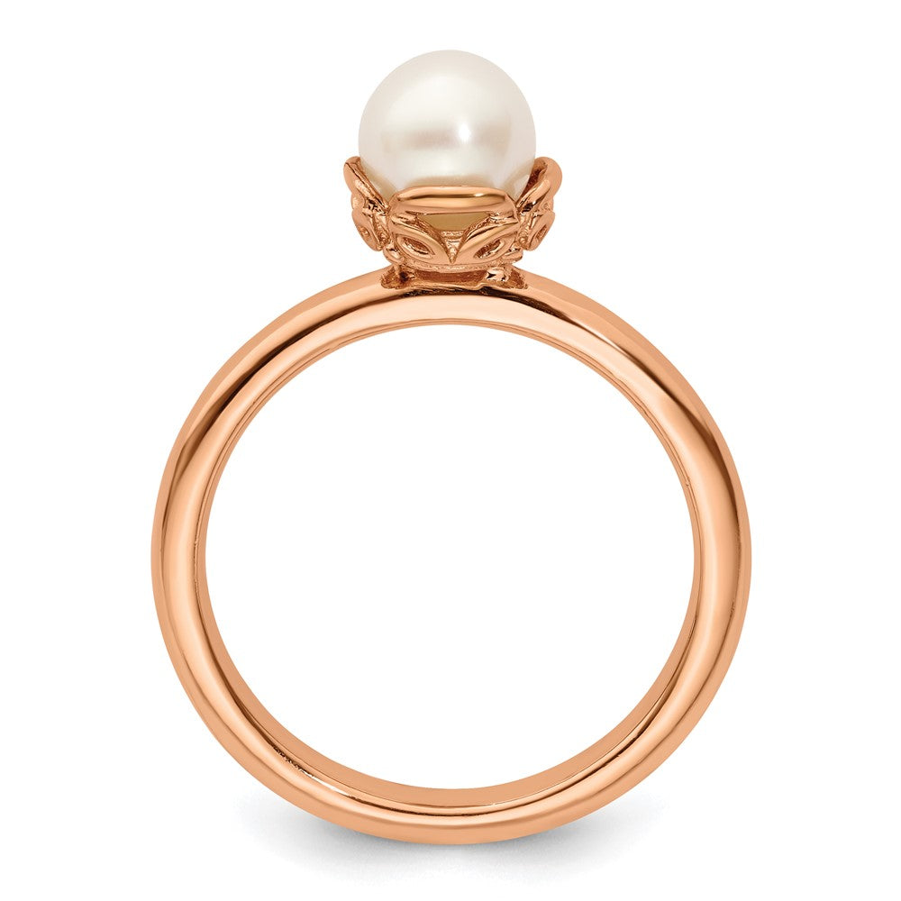 Sterling Silver Stack Exp. White FW Cultured Pearl Pink-plated Ring Size -7