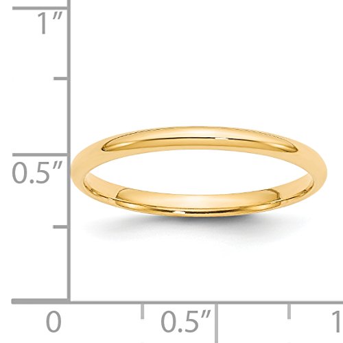 14k Yellow Gold 2mm Lightweight Comfort Fit Wedding Band Size 8.5