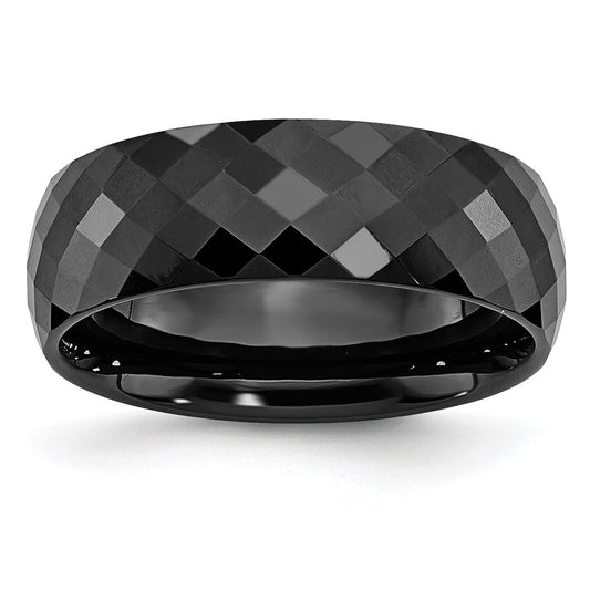 Ceramic Black Faceted 7.5mm Polished Band Size - 6