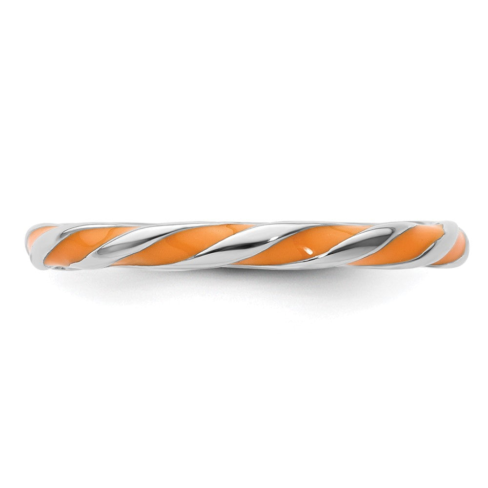 Sterling Silver Stackable Expressions Twisted Orange Enameled Ring Size -9