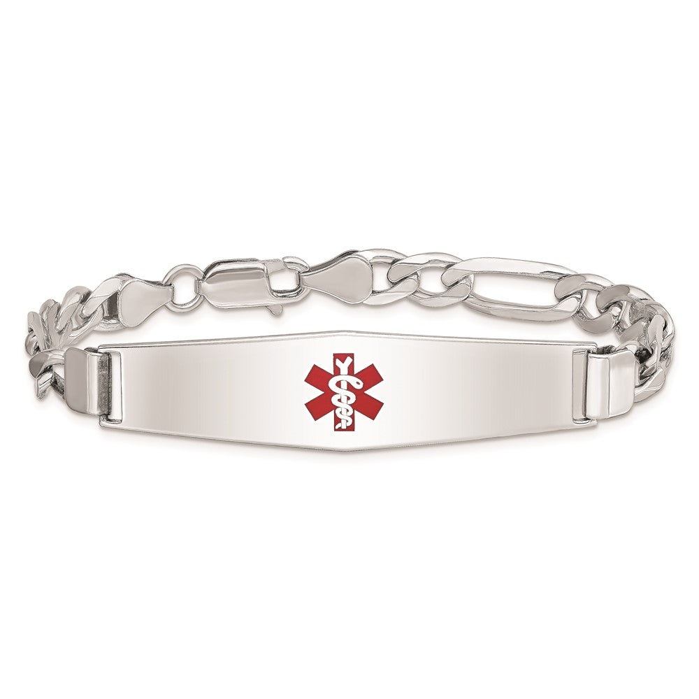 Sterling Silver Rhodium-plated Medical ID Figaro Link Bracelet 8 inches