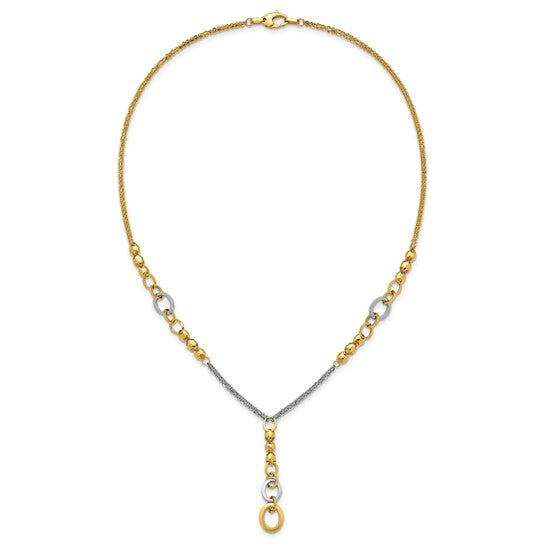 14K w/White RH Polished Fancy 2-Strand Oval Link Necklace