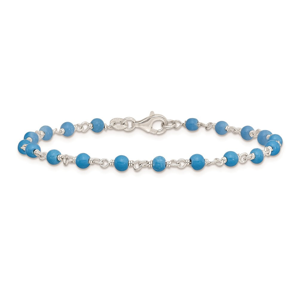 Sterling Silver Genuine Turquoise Bead Polished Bracelet 7.5 inches