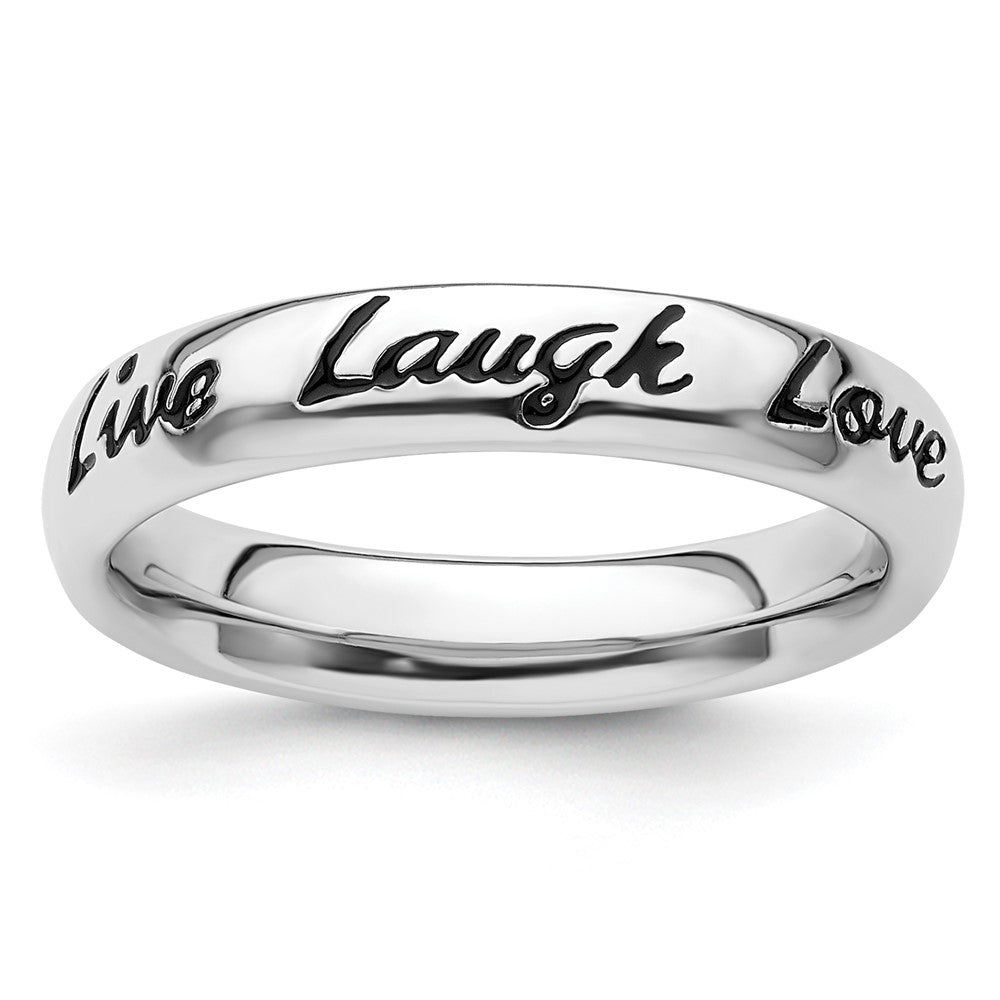 Sterling Silver Stackable Expressions Enamel Live Laugh Love Ring Size -5