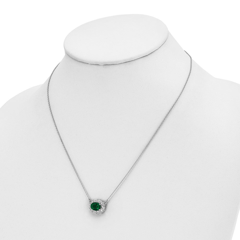 14k White Gold 1 carat Lab Grown Diamond VS/SI+ G+ Created Emerald 18 inch Necklace