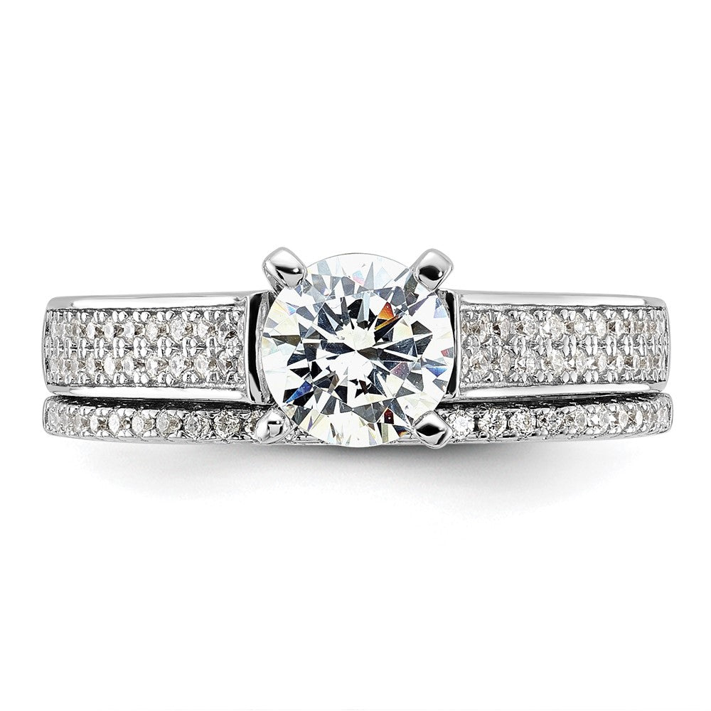 Brilliant Embers Sterling Silver Rhodium-plated 135 Stone Micro Pav‚ CZ 2-piece Wedding Set
