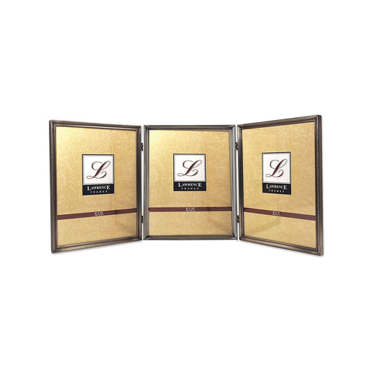 11580T Brushed Pewter Bead 8x10 Hinged Triple Picture Frame