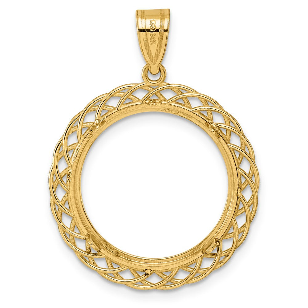 14k Polished Triple Loop with 18.0mm Prong Coin Bezel Pendant