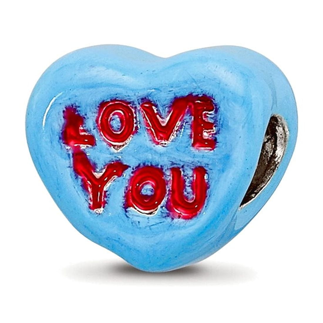 925 Sterling Silver Red Enamel Reflections Love You Enameled Heart Bead Charm 7.27x9.09mm Wide Pendant Necklace for Wome
