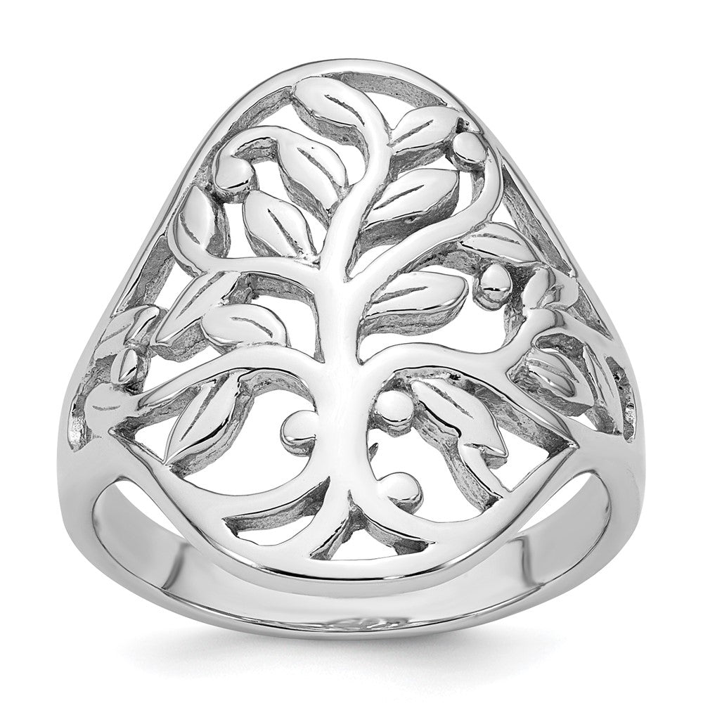 Sterling Silver Rhodium-plated Polished Fancy Tree Size 7 Ring