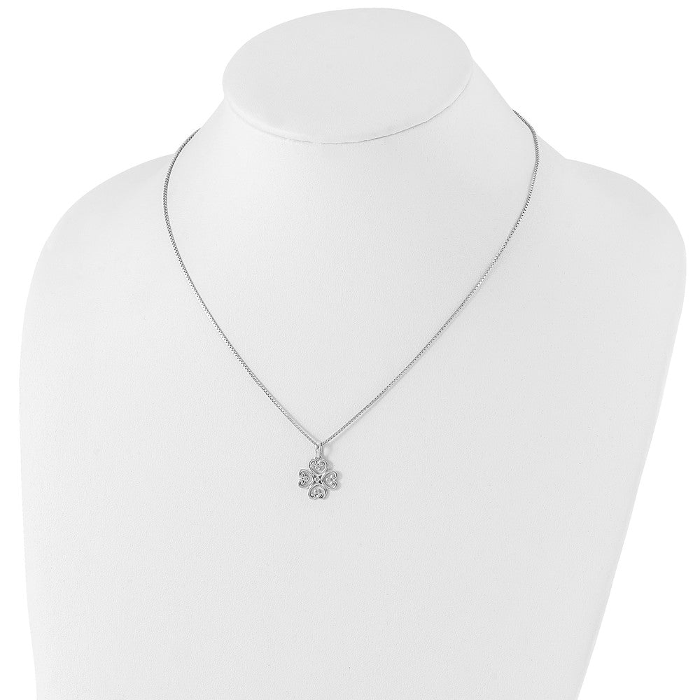 White Ice Sterling Silver Rhodium-plated 18 Inch Diamond 4 Heart Necklace with 2 Inch Extender 18 Inches