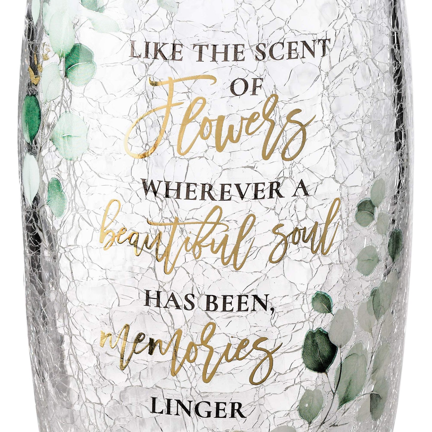 Lillian Rose Crackle Glass Memorial Flower Vase with Sympathy Verse, 9.75", Multi