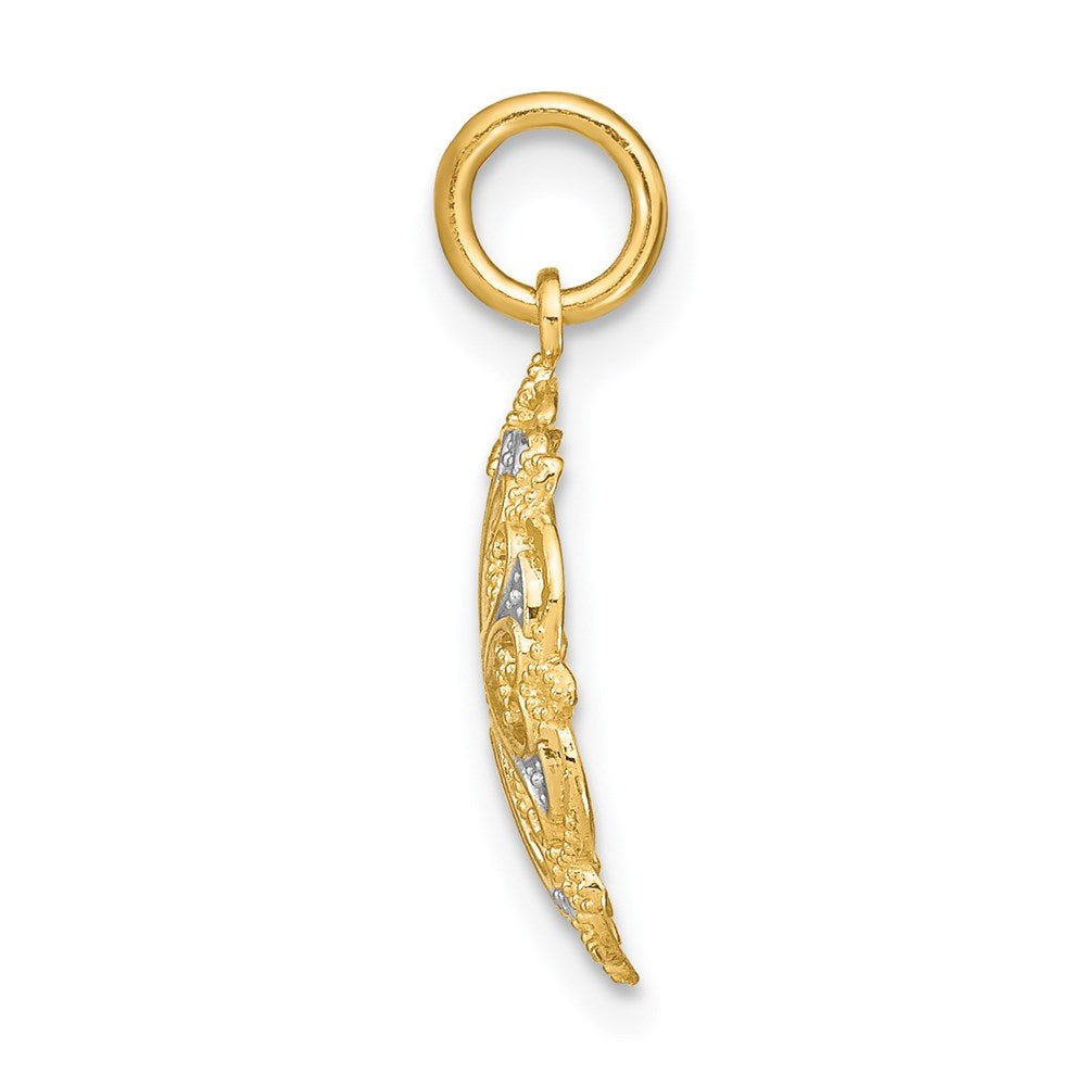 14K w/Rhodium and D/C Filigree Heart Round Charm